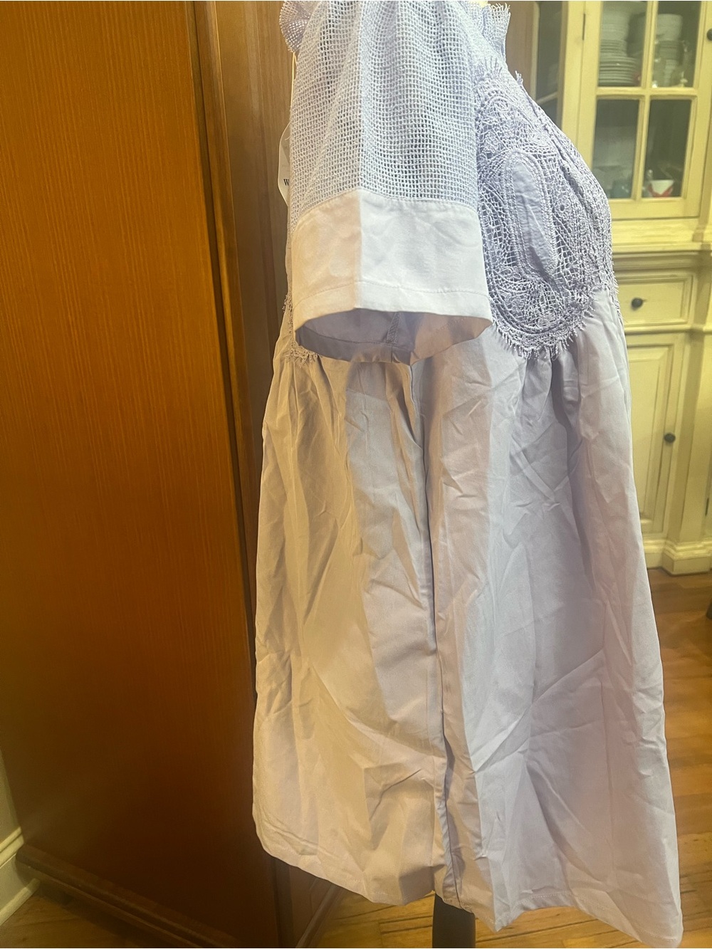 Lilac Crochet Yoke Mini babydoll Dress - Short Sleeve A-Line - Picture 5 of 13
